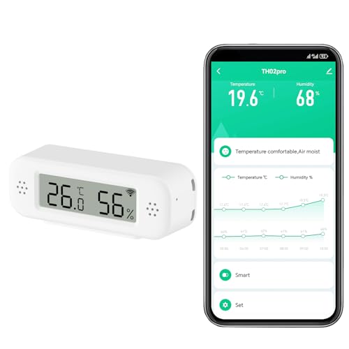 Termómetro digital inteligente higrómetro, sensor de temperatura e humidade interior Wi-Fi com alerta de aplicativo, medidor de temperatura mini com armazenamento e exportação de dados, compatível com