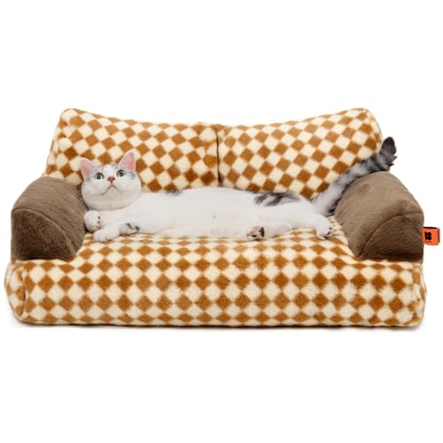 MEWOOFUN Elegante cama para gatos de interior grande, macia e suave, bonito sofá-cama para cães e gatos com fundo antiderrapante, 66 x 48 cm, castanho