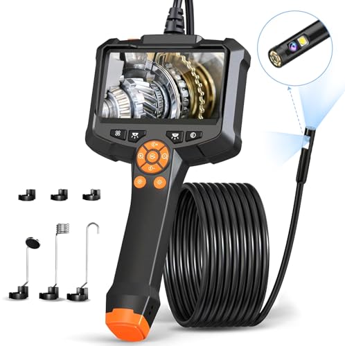 Câmara endoscópica de lente dupla, AOPICK 1080P HD 4,3" ecrã IPS endoscópio câmara de inspeção com 8 1 luzes LED, câmara de inspeção tubos impermeável IP67, cabo semi-rígido de 5 m