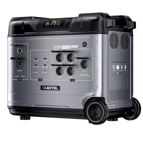 OUKITEL P5000 Pro Groupe électrogène solaire 4000 W, Générateur solaire 5120 Wh avec batterie LiFePO4 pour stockage d'énergie, urgences dans les foyers ou petits bureaux, camping-carros, campismo