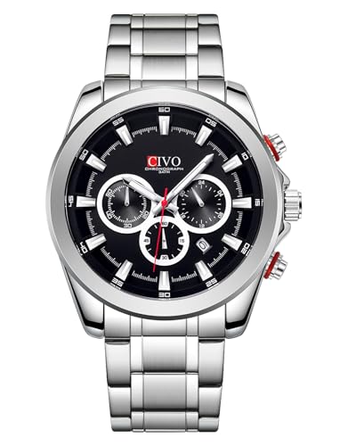 CIVO Relógios homem aço elegante clássico cronógrafo Luminox analógico relógios inoxidável