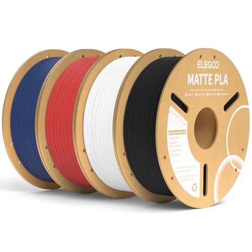 ELEGOO Filamento PLA MATE 1,75 4 kg, preto, branco, vermelho, azul-marinho, filamento para impressora 3D, precisão dimenonal +/- 0,02 mm, carretel de filamento 3D, para maioria impressoras 3D