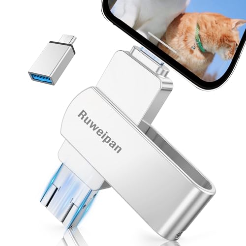 Ruweipan Pendrive para telemóvel, [sem aplicação] memória externa 512 GB mini Photo Stick USB 3.0 transmissão de alta velocidade 4 em 1 caneta drive para tipo C-Phone iOS/OTG Smartphone/PC/Laptop, 512