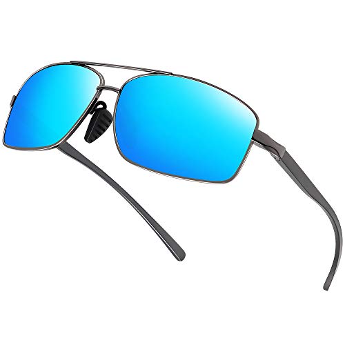 WOWSUN Óculos de sol polarizados para homem, armação de liga ultraleve, visão HD, 100% proteção UV, lentes antirreflexo, (Gun Frames-blue Mirrored Lens), M, Frascos de armação-azul Mirrored Lens