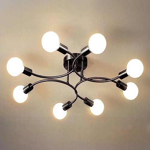 niuniaj Candeeiros de teto retro, 8 luzes candeeiros de teto industriais, Plafon Sputnik E27, candeeiro preto para quarto, sala de estar, cozinha, sala de jantar, Ø 85 cm (sem lâmpada)