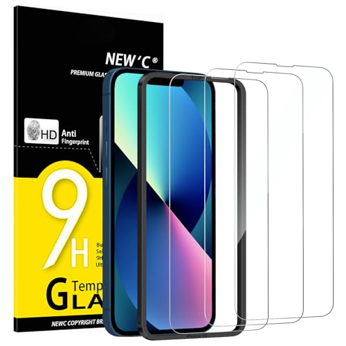 NEW'C 3 peças, protetor de ecrã para iPhone 14, iPhone 13, iPhone 13 Pro (6,1 polegadas), vidro temperado com ferramenta de instalação fácil incluída, anti-riscos, dureza 9H, ultra resistente