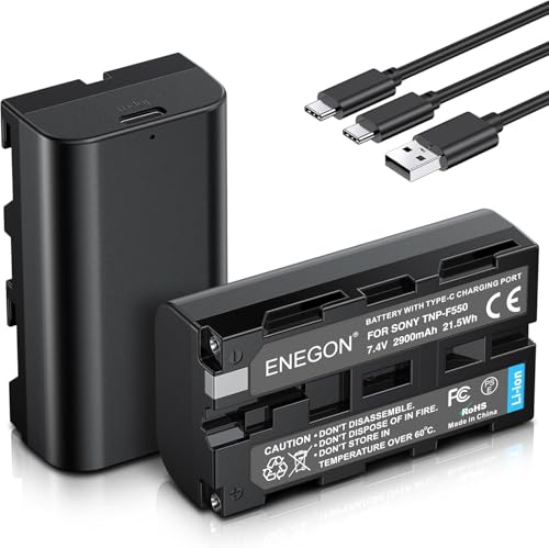 ENEGON NP-F550 - Bateria de substituição USB-C (2900 mAh, embalagem de dois) para NP-F980 NP-F970 NP-F960 NP-F950 NP-F930 NP-F770 NP-F750 NP-F750 NP-NP-NP-NP-F750 NP-NP-NP-FP-F750