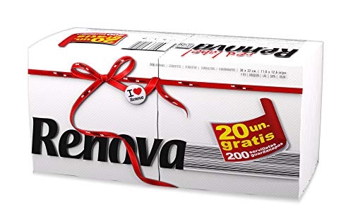 Renova Guardanapos de papel Red Label, 200 guardanapos brancos, tamanho padrão