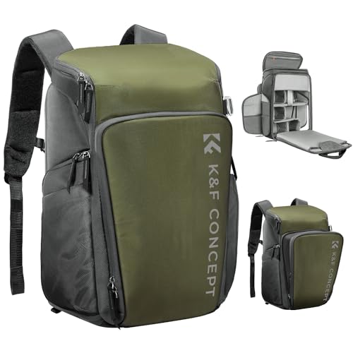 K&F Concept Mochila de câmara profissional, bolsa para fotógrafos câmara impermeável de grande capacidade câmara Reflex digital DSLR, adequado para viagens ao ar livre caminhadas fotografia verde
