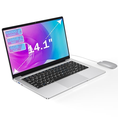 Computador portátil de 14,1 polegadas, dual core, 6 GB RAM, 128 GB SSD, UHD 1366 x 768, design sem ventilador, Wi-Fi 5G, teclado de membrana, rato incluído