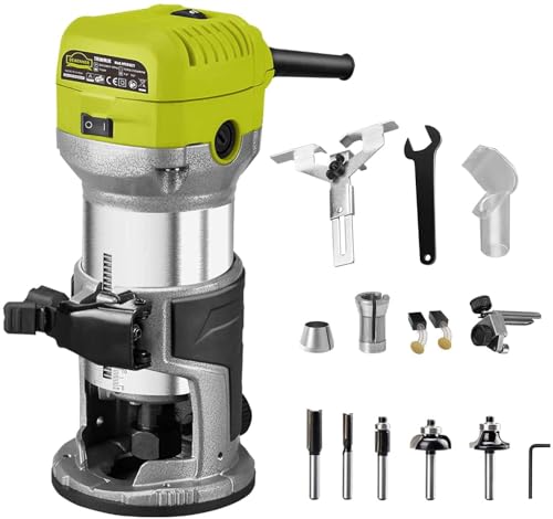 Dewinner Fresadora de madeira cortadora elétrica 710 W 13000-33000 RPM, gravura morango para biselar, 3 alicates de 1/4 polegadas, 6 mm e 8 mm, 6 velocidades variáveis, profissão de laminadora morango