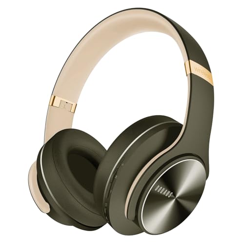 DOQAUS Auriculares sem fios, 3 modos EQ/90 horas de reprodução/BT5,3 capacetes Bluetooth, auriculares Bluetooth com microfone e controlador de 40 mm, para telemóveis/PC/casa-verde militar