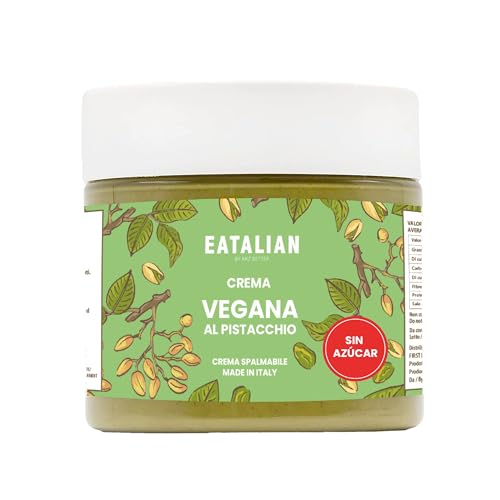 EATALIAN BY AMZ BETTER Creme de pistácio vegan sem açúcar, creme para untar vegana sem açúcar, ideal para pão, perfeito com gelado e para chocolate de Dubai, 200 g fabricado na Italy