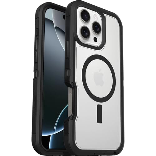 Otterbox Capa para iPhone 16 Pro MAX Defender Series XT MagSafe, resistente a choques e quedas, ultra roterizada, testada 7X com padrões militares antiquedas, transparente / preto, sem caixa de varejo