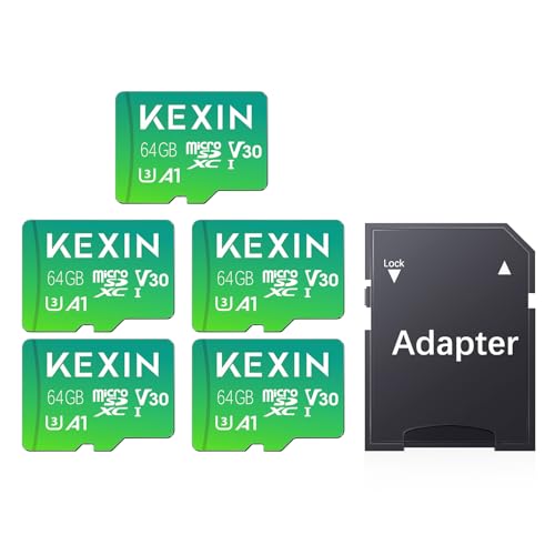 KEXIN Micro SD cartão de 64 GB SDXC UHS-I cartão de memória de 64 GB, com adaptador Full HD e 4K UHD, C10, U3, 5 unidades mini SD para câmara desportiva, drone