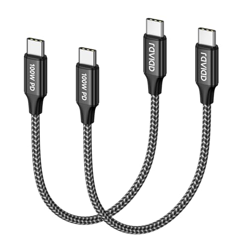 RAVIAD Cabo USB C carregamento rápido 100 W curto [2 Pack 0,3 m] cabo USB C a USBC PD3.0 5A cabo tipo C QC3.0 cabo de nylon carregamento rápido tipo C para iPhone 16 15 Plus Pro Max, Galaxy S24 S23