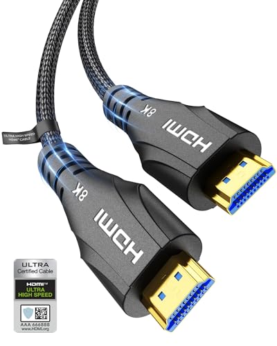 Cratree Cabo HDMI 1 metros certificado, 8 K cabo HDMI de alta velocidade curto, 10 K 8 K 60 Hz 4K 120 Hz 48 Gbps, Dolby Vision HDCP 2.3 eARC, compatível com PS5 PS4 Pro HDTV Blu-ray Monitor