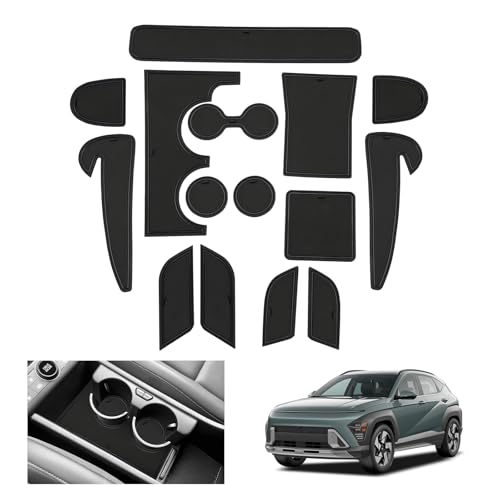 GAFAT Compatível com Hyundai Kona SX2 EV Electric 2024 2025 tapetes antiderrapantes, Kona 2024 EV tapete de borracha para consola central, costura da porta [não para gasolina e híbrido] (preto)