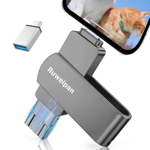 Ruweipan Pendrive para telemóvel, [sem aplicação] memória externa 512 GB mini Photo Stick USB 3.0 transmissão de alta velocidade 4 em 1 caneta drive para tipo C-Phone iOS/OTG Smartphone/PC/Laptop, 512