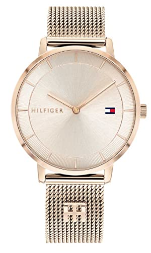Tommy Hilfiger Reloj Analógico de Cuarzo para Mujer con Correa de Malla de Acero Inoxidable - Disponible en Plata, Oro, Oro Rosa o Azul Marino