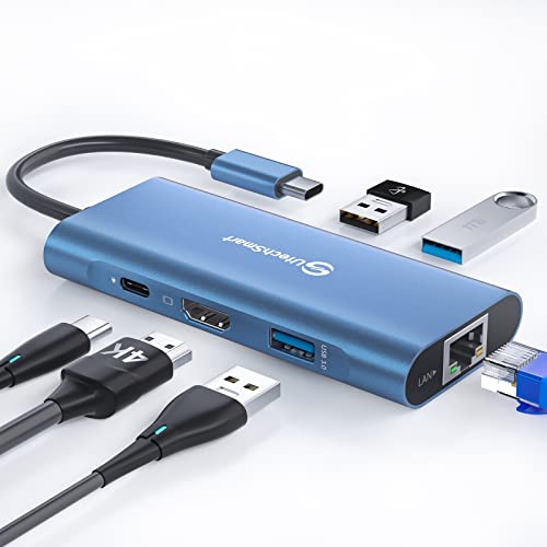 Hub USB C, UtechSmart 6 em 1 adaptador USB C para HDMI com 1000 M RJ45 Ethernet, porta de carregamento PD de 100 W, adaptador de 3 portas USB 3.0, compatível com MacBook Pro, Chromebook e dispositivos
