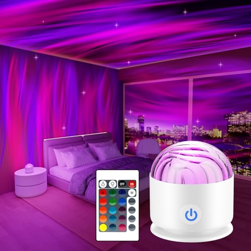 Fokky Projetor de galáxias e estrelas real, projetor de estrelas recarregável com 16 efeitos de iluminação e controlo remoto, luz noturna infantil com Aurora, lâmpada Aurora Boreal para crianças