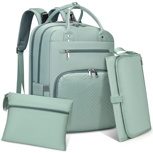 RAINSMORE Mochila bebé multifuncional mochila carro bebé fraldas para bebés com trocador portátil e correias para carrinho grande mochila maternidade, verde, Moderno e minimalista
