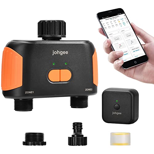 Temporizador de água WiFi inteligente com 2 saídas separadas, temporizador de mangueira de água sem fios para exteriores que funciona com Alexa