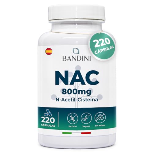 Bandini® NAC N-Acetilcisteína 800 mg - 220 cápsulas, mais de 7 meses de fornecimento, antioxidante e amminoácido N-accetil-cisteína, prorecursor natural de glutatia, vegano, sem OGM