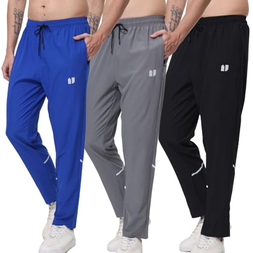 Hpbygstae Conjunto de 3 calças de fato de treino atléticos para homem, com bolsos elásticos com fecho de correr
