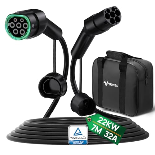 GONEO Cabo de carregamento tipo 2 22 kW 7M 32A modo 3 cabo de carregamento para carro elétrico tipo 2 e 3 fases para E Auto EV/PHEV tipo 2 a tipo 2 cabo carregamento carro elétrico com bolsa de
