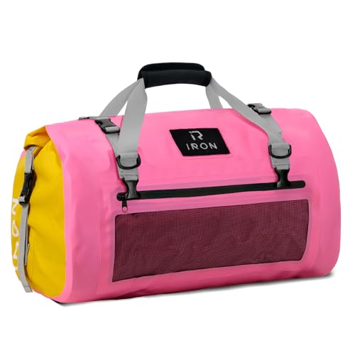 IRON JIA'S Bolsa de motocicleta impermeável mala de viagem traseira com fecho superior de enrolar correias para os ombros adequada para acampar desportos aquáticos rosa 30 L