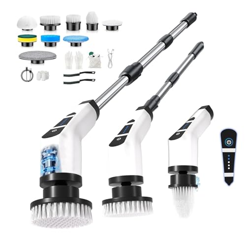Escova elétrica de limpeza para casa, escova de limpeza de casa, C escova elétrica de limpeza com 10 cabeças de CE de pano substituíveis, ajustável e desmontável para casa de banho, cozinha, carro