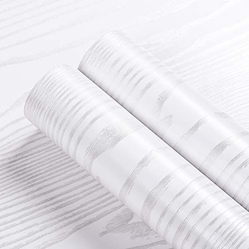 Livelynine 40 cm x 10 m Papel autocolante para móveis de madeira branco vinil cozinha móveis vinil para portas de madeira interior papel vinil autocolante para bancada de cozinha branco autocolante
