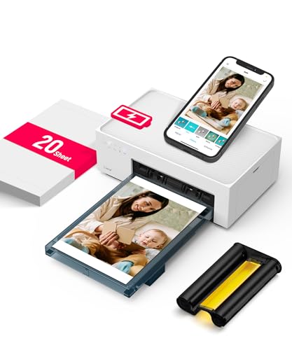 Liene Impressora de fotos para telemóvel com bateria recarregável WiFi impressora fotográfica portátil com 20 papéis 10 x 15 cm, impressora com foto de qualidade instantânea, sublimação térmica 300DPI