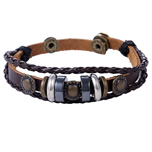 Morella pulseira de couro para mulheres com beads, pérolas e pingentes