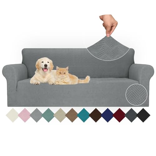 Ystyle Capa para sofá de 3 lugares ajustável, capas para sofá elástico, capa de sofá anti-gatos cães, sofá cover com apoios de braços, Jacquard capas cobertura sofá antiderrapante lavável, cinzento