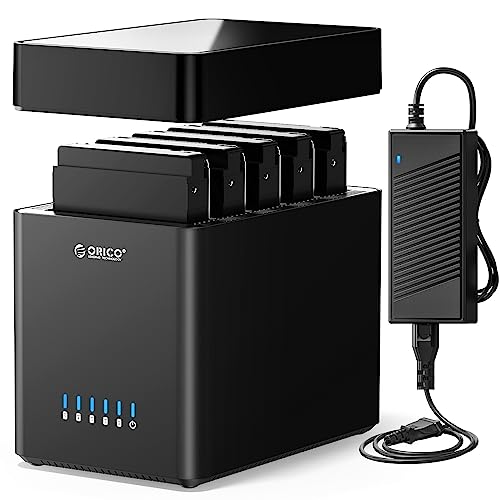 ORICO 5 Bahias Docking Station Type C Capa magnética de disco rígido de 3,5" para disco rígido externo SATA SATA3.0 5 x 18 TB com adaptador 12 V6,5 A, compatível com Windows/Mac