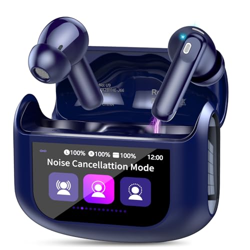 Auriculares sem fios Bluetooth ANC redução de ruído, 48H auriculares Bluetooth 5.4 com microfone HD, som premium, 5 modos EQ capacetes ecrã tátil, IP7 impermeável capacetes sem fios, azul
