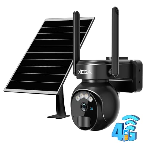 Xega 4G LTE Câmara de vigilância exterior com cartão SIM 2K HD câmara de segurança solar sem fios com bateria PTZ 355°/90° visão noturna deteção de movimento áudio bidirecional