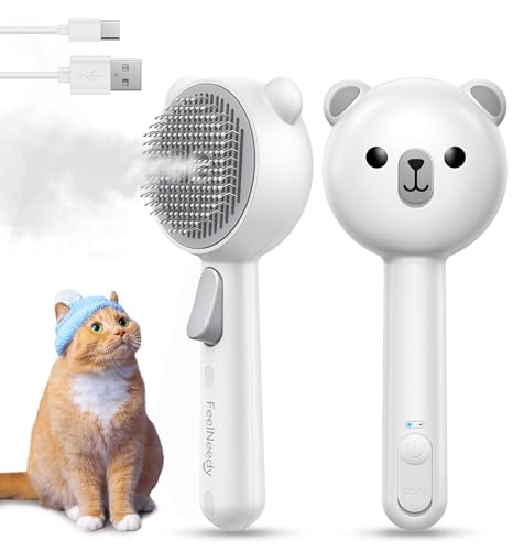 FEELNEEDY Escova para gatos, escova a vapor para gatos com botão de liberação, recarregável Furminator gato automático