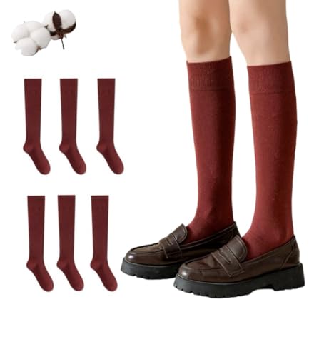 CYS Meias 6 pares de faculdade escolares meias compridas altas algodão até joelhos lisos para meninas meninos infantis uniformes unissexo