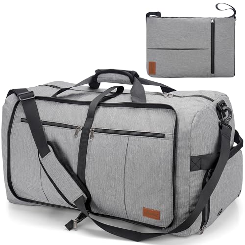 Upeelife Bolsa de viagem mulher homem, bolsa de desporto grande de 125 l dobrável impermeável com compartimento para sapatos e bolso para molhado mala de viagem mala fitness Gym, cinzento, 125L,