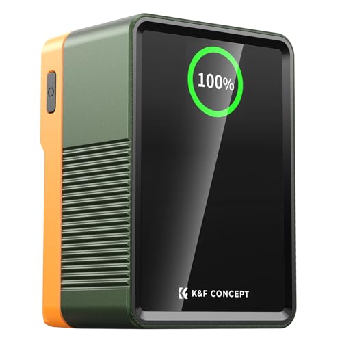 K&F Concept V Mount Battery 99Wh 6700 mAh 14,8 V mini V Mount bateria com 100 W PD de carregamento rápido bidirecional ecrã a cores TFT interface USB-C/USB-A/D-Tap/Type-A/DC, KF-V99 Pro, Laranja verde