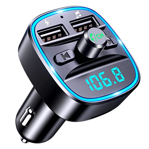 Mohard Transmissor FM Bluetooth carro, mãos-livres adaptador Bluetooth rádio carro, sem fios leitor MP3 isqueiro carro, portas USB duplas (5 V / 2,4 A & 1 A), suporte unidade flash USB e cartão TF