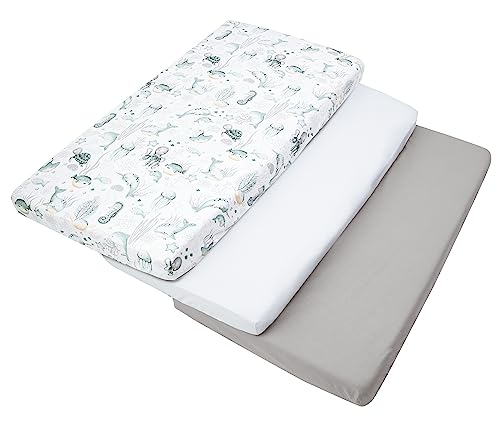 Medi Partners Conjunto de 3 unidades. Lençol de baixo ajustável 60 x 120 cm 100% algodão roupa de cama para bebés colchão saco de dormir berço
