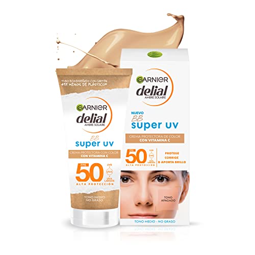 Garnier Delial BB Sun Creme de proteção solar com cor para rosto e decote, com SPF50+ e vitamina E - 50 ml