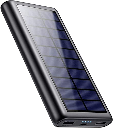QTshine Bateria solar externa 26800 mAh, carregador solar de alta capacidade com 2 portas 2.1 A output, carregador portátil móvel com 4 luzes de exibição, Power Bamk para iPhone 16/15/14PRO, Huawei e