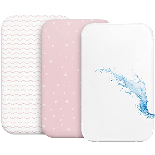 2 Lençóis miniberço + 1 capa de colchão para miniberços para bebés impermeável elástico - lote de 3 roupa de berço - tamanho 50 x 83 cm - compatível com berços, colchão - menino e menina - design rosa