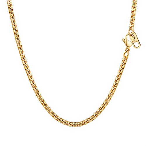 PROSTEEL Colar veneziana com elos quadrados, Urbano unissexo Box Chain, 3 mm / 6 mm de largura 46 cm - 81 cm de comprimento, prateado/preto, inclui caixa de presente